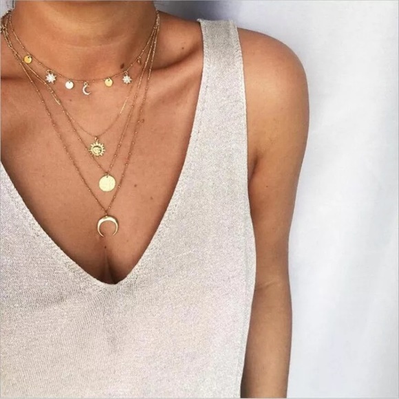 Jewelry - NEW! CRESCENT MOON MULTILAYER BOHO GOLD NECKLACE